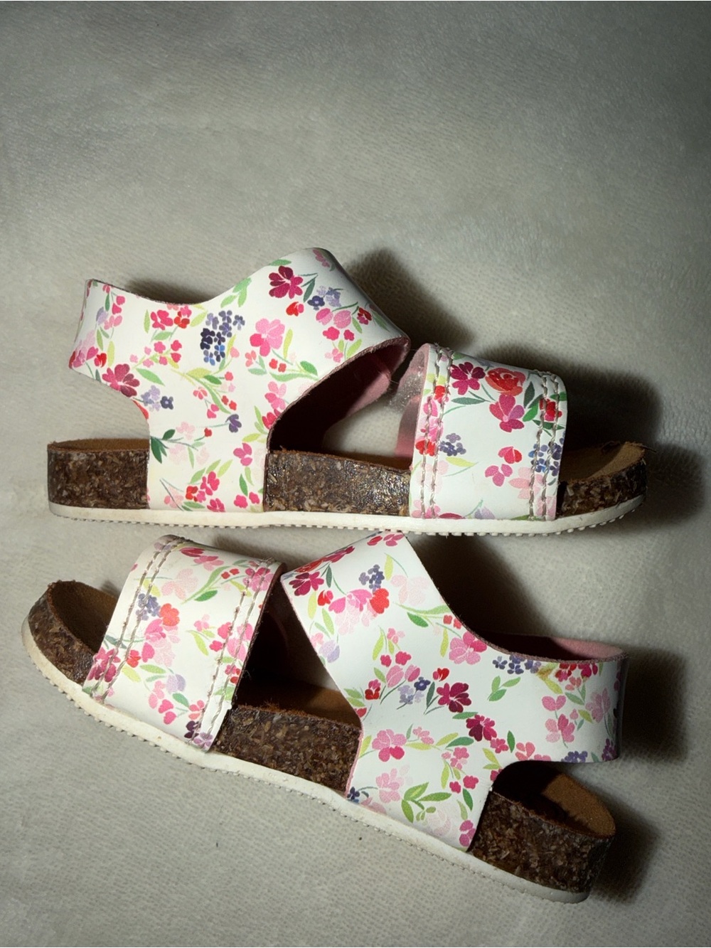 White Floral Print Kids Sandals with Pink & Green Accents